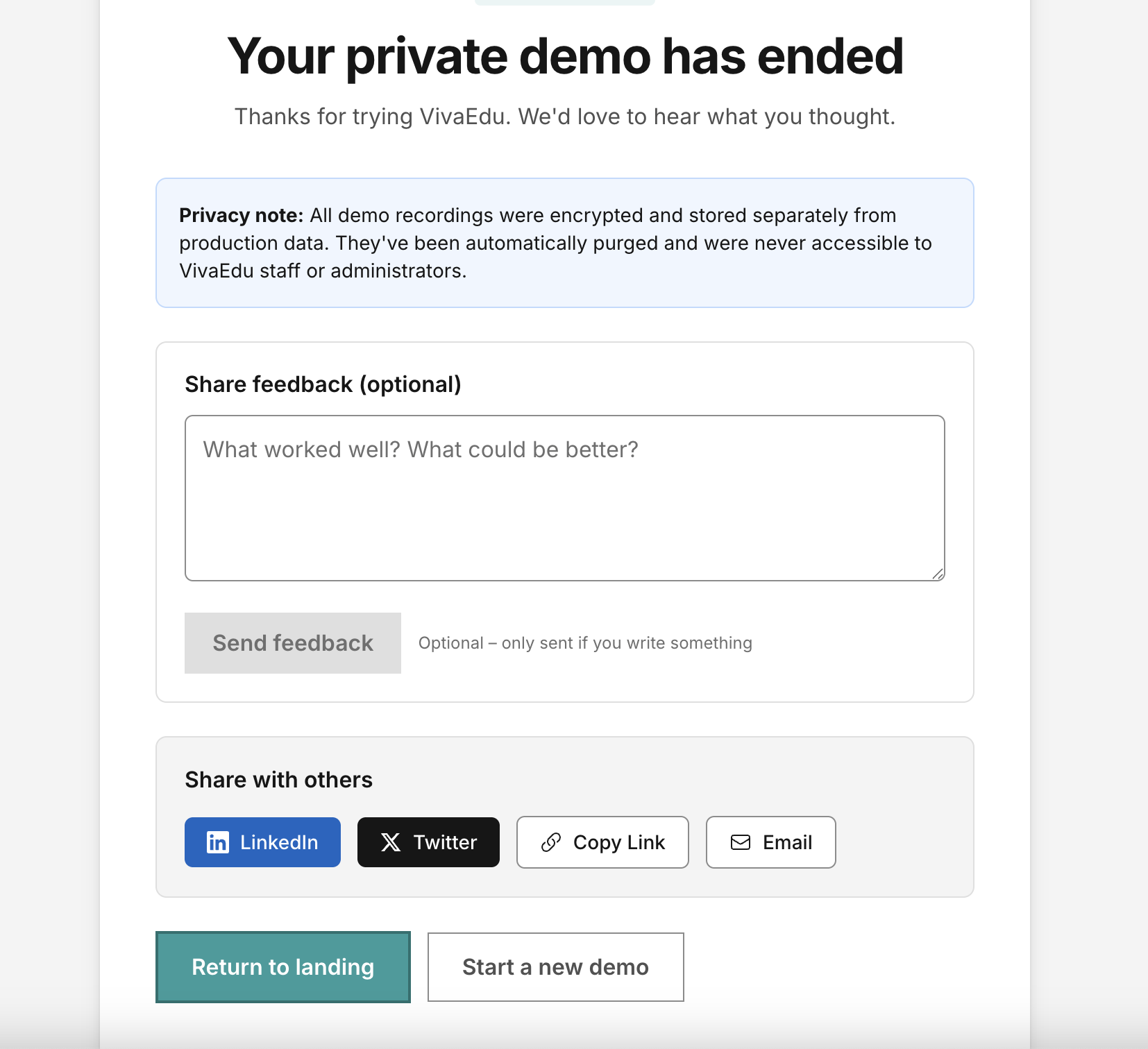 Private demo ended screen
